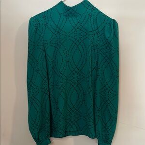 Vibrant Green Graphic Blouse with Mandarin Collar